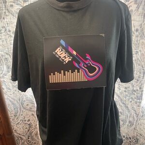 Black Graphic T-Shirt with Colorful Guitar Design